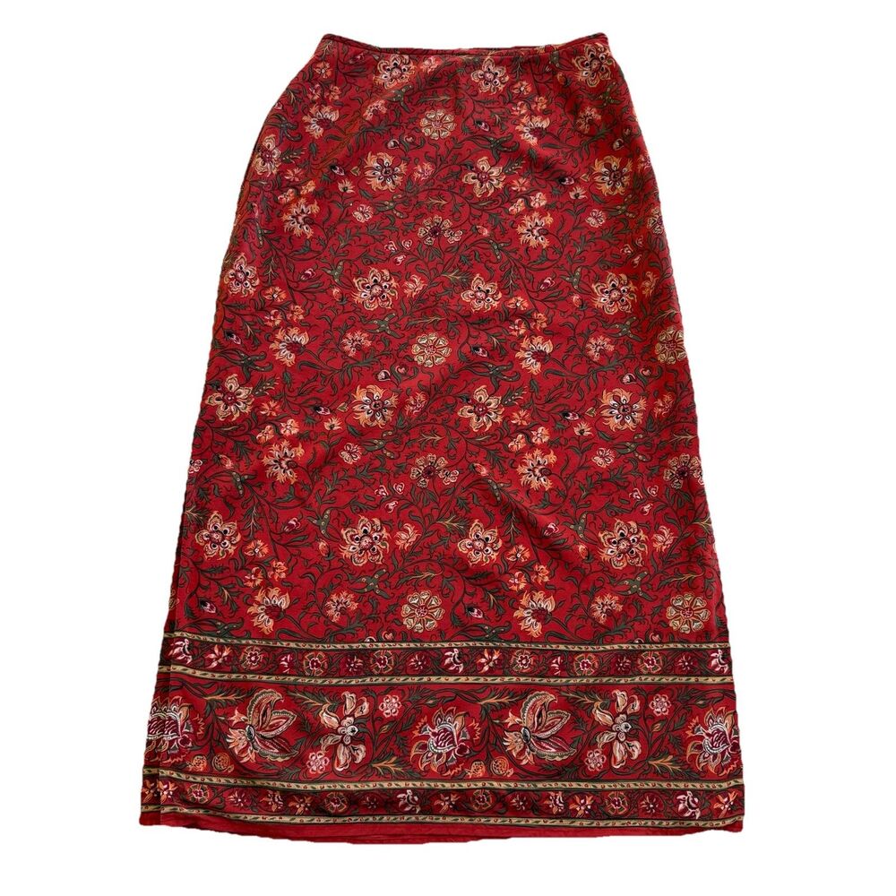 Charter Club 100% Silk Midi Skirt Womens 10 Earthy Boho Peasant thanksgiving